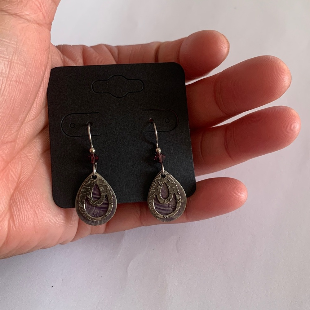 Purple Teardrop Dangle Earrings - Women Jewelry - Picture 11 of 11